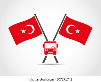 Turkey Crossed Flags Emblem Bus Public Transportation