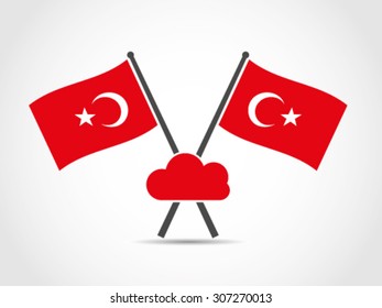 Turkey Crossed Flags Emblem Cloud Computing