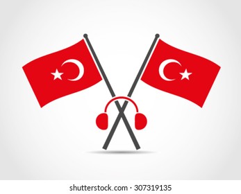 Turkey Crossed Flags Emblem Headset