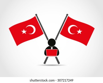 Turkey Crossed Flags Emblem Office Worker