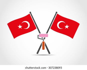 Turkey Crossed Flags Emblem Paint Roller Color Template