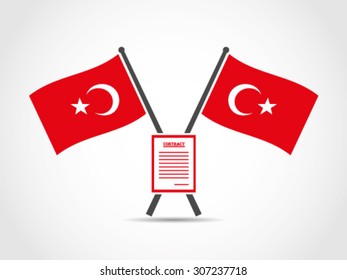 Turkey Crossed Flags Emblem Paper Deal Contract