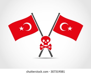 Turkey Crossed Flags Emblem Skull