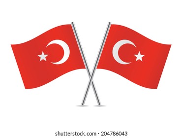 Turkey crossed flags. Turkish flags on a white background. Vector icon set. Vector illustration.