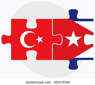Turkey and Cuba Flags in puzzle isolated on white background