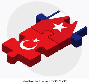 Turkey and Cuba Flags in puzzle isolated on white background