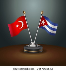 Turkey and Cuba table flags relation with gradient backgrund. Vector Illustration