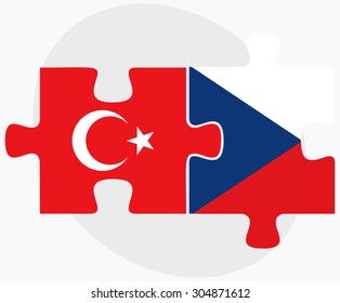 Turkey and Czech Republic Flags in puzzle isolated on white background