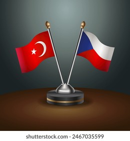 Turkey and Czech Republic table flags relation with gradient backgrund. Vector Illustration