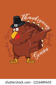 Turkey Dabbing Thanksgiving Season Cute Funny Character Animal