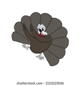 Turkey dancing. Sketch of funny cute cartoons bird hand drawn art design stock vector illustration for web, for print, for coloring page