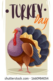 Turkey Day. Vector Thanksgiving Day. Happy turkey day. graphic vector image with turkey and text on background. Thanksgiving design.