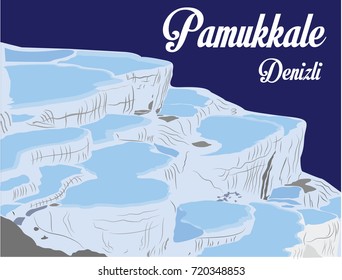 Turkey Denizli Pamukkale vector background . UNESCO World Heritage Pamukkale travertines