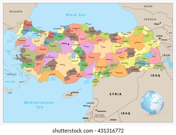 Turkey detailed administrative map with separated layers.