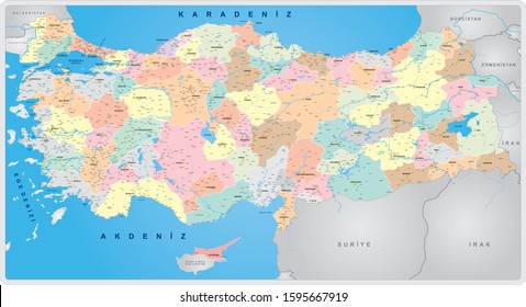 Turkey Detailed Political Map Turkish Stock Vector (Royalty Free ...