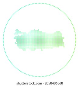 Turkey digital badge. Dotted style map of Turkey in circle. Tech icon of the country with gradiented dots. Creative vector illustration.
