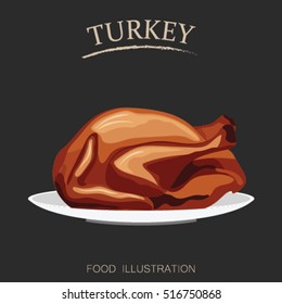 Turkey dinner poster, background. Vector food illustration.