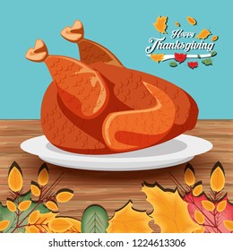 turkey dinner of thanksgiving day with leafs