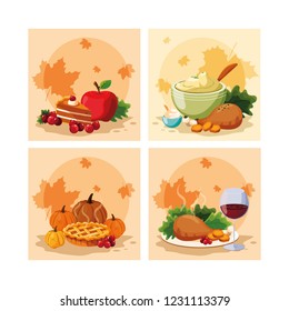 turkey dinner of thanksgiving day with set icons