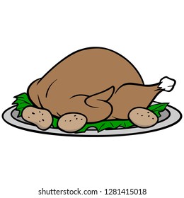 Turkey Dinner - A vector cartoon illustration of a Thanksgiving Turkey Dinner.