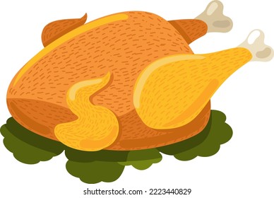 Turkey dish for celebrate thanksgiving day vector. Fried cooked bird meal for eating on american autumn season national holiday with family. Festival roasted poultry flat cartoon illustration