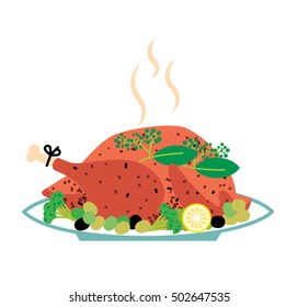 Turkey dish icon. Chicken Dinner. Christmas Turkey Dish Vector illustration. 