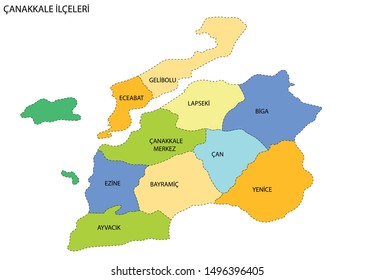 Turkey, Çanakkale district map vector
