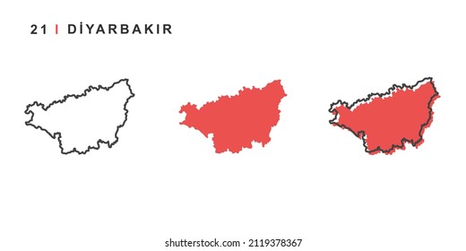 Turkey, Diyarbakir city map. Simple vector illustration isolated on a white background.