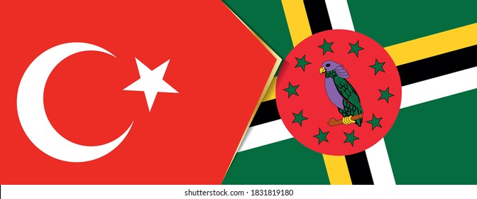 Turkey and Dominica flags, two vector flags symbol of relationship or confrontation.