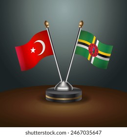 Turkey and Dominica table flags relation with gradient backgrund. Vector Illustration