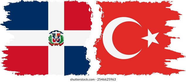 Turkey and Dominican Republic grunge flags connection, vector