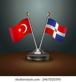 Turkey and Dominican Republic table flags relation with gradient backgrund. Vector Illustration