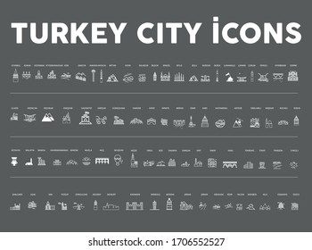 Turkey drawing set of icons city
