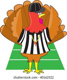 A Turkey Dressed As A Referee At A Football Game Signaling A Touch Down