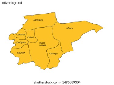 Turkey, Duzce map vector districts
