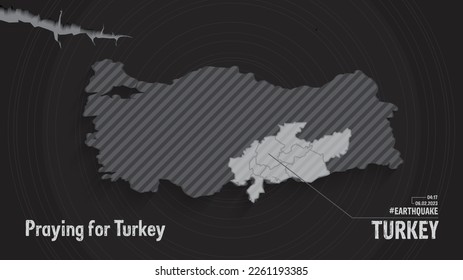Concepto del terremoto en Turquía en el mapa de turquía. Rezando por Turquía.