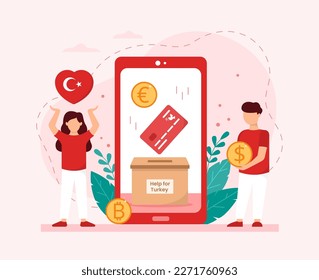 Terremoto en Turquía, concepto de donación. Ilustración vectorial en un estilo plano.