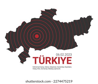 Turkey, earthquake February 6, 2023. Vector Illustration of the Map of Turkey on White Background. EPS 10