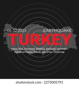 Turkey, earthquake February 6, 2023. Vector Illustration of the Map of Turkey on White Background. EPS 10