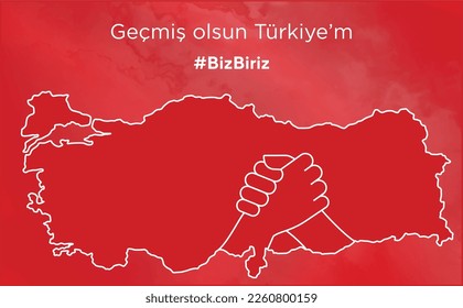 Turkey earthquake. Pray for Turkey earthquake. Turkish: Geçmiş olsun Türkiye. Map of Turkey in color of national flag with cracks. Pray for Turkey Vector illustration