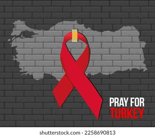 Turkey earthquake ribbon design. Pray for Turkey. Major earthquakes, floods, storms and disasters.