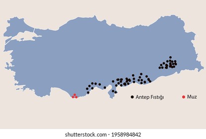 Turkey Economic Geography map - Map of agricultural products grown in Turkey