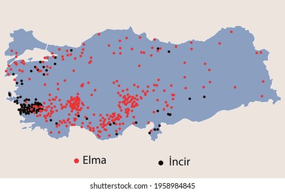 Turkey Economic Geography map - Map of agricultural products grown in Turkey