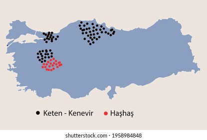 Turkey Economic Geography map - Map of agricultural products grown in Turkey