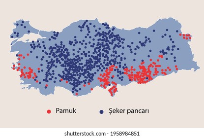 Turkey Economic Geography map - Map of agricultural products grown in Turkey