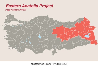 Turkey Economic Geography Map - Irrigation Projects In Turkey Map, Southeastern Anatolia Project (GAP), Eastern Anatolia Project (DAP), Eastern Black Sea Project (DOKAP), Zonguldak, Bartın, Karabük Pr