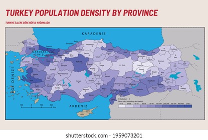 Turkey Economic Geography Map - Turkey Population Density By Province