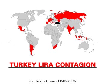 Turkey economy lira contagion crisis info graphic illustration vector
