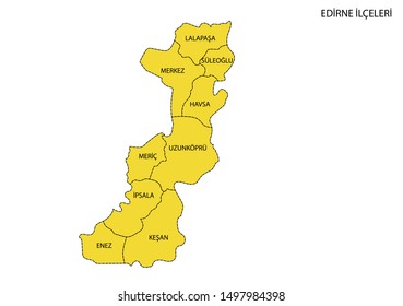 Turkey, Edirne district map vector
