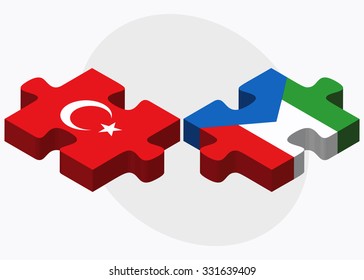 Turkey and Equatorial Guinea Flags in puzzle isolated on white background